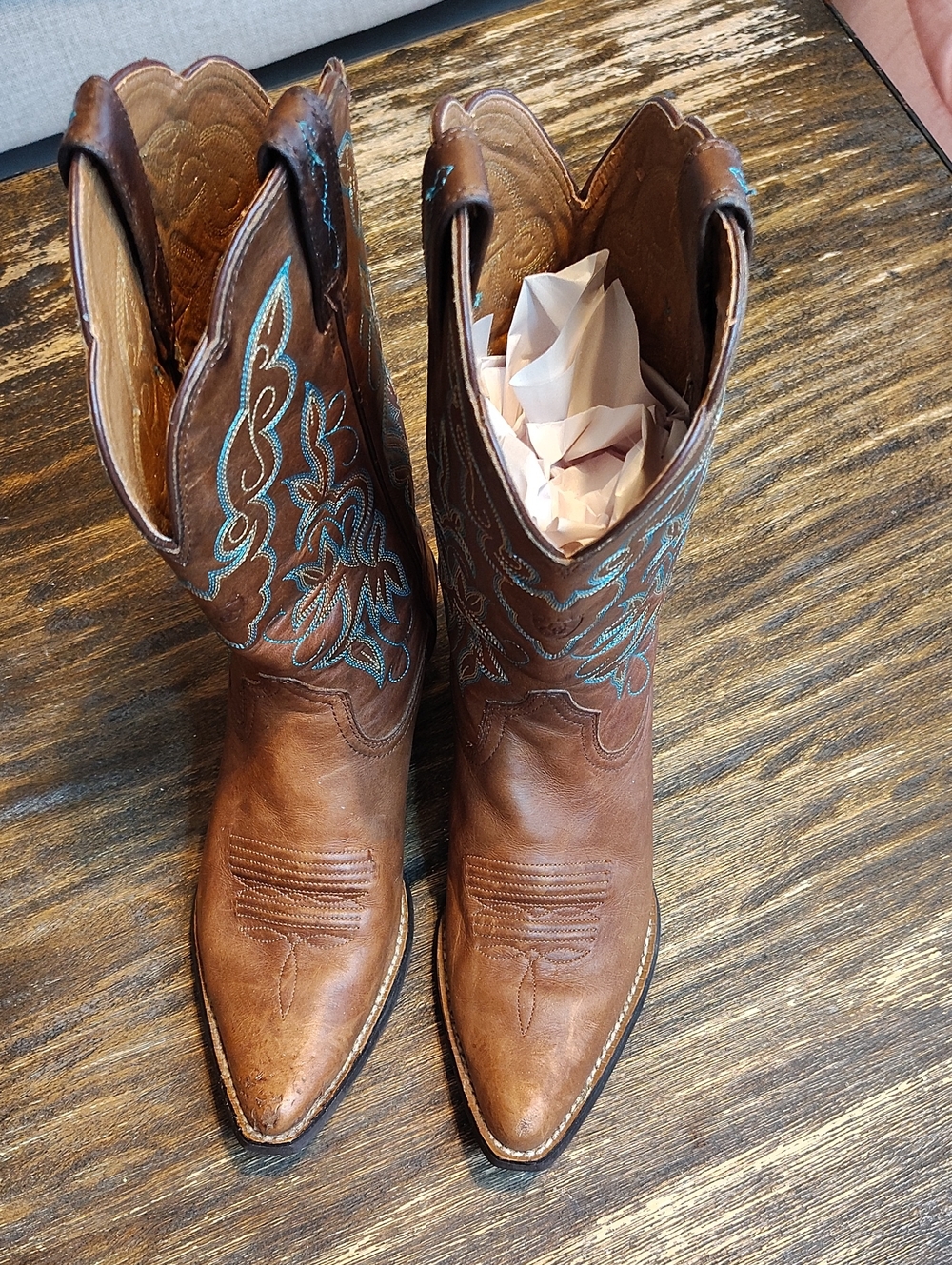 Ariat Brown Leather Women's Western Boots with Turquoise Stitching
